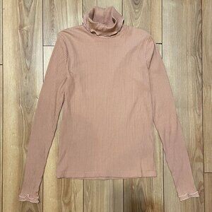 New J.Crew Ruffle Trim Ribbed Turtleneck Clay Pink Medium
